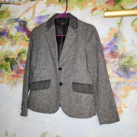 Talbots mixed wool herringbone pattern fitted blazer with braided buttons - Picture 1 of 10